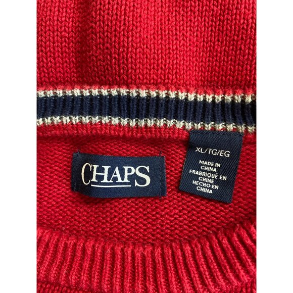 CHAPS Mens Sweater XL Red Crew Neck Bold Urban Style Classic Preppy - Picture 4 of 9